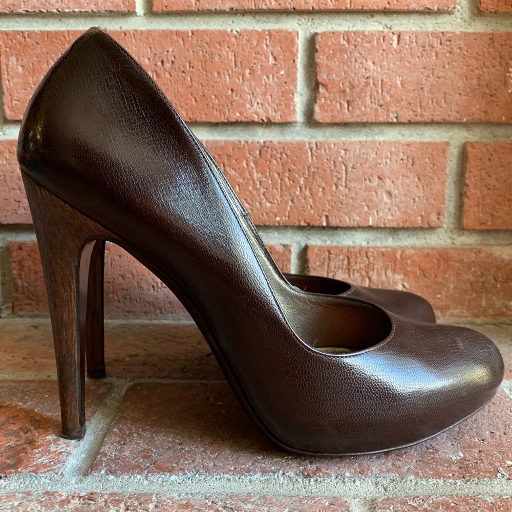 Salvatore Ferragamo Brown Wooden High Heels